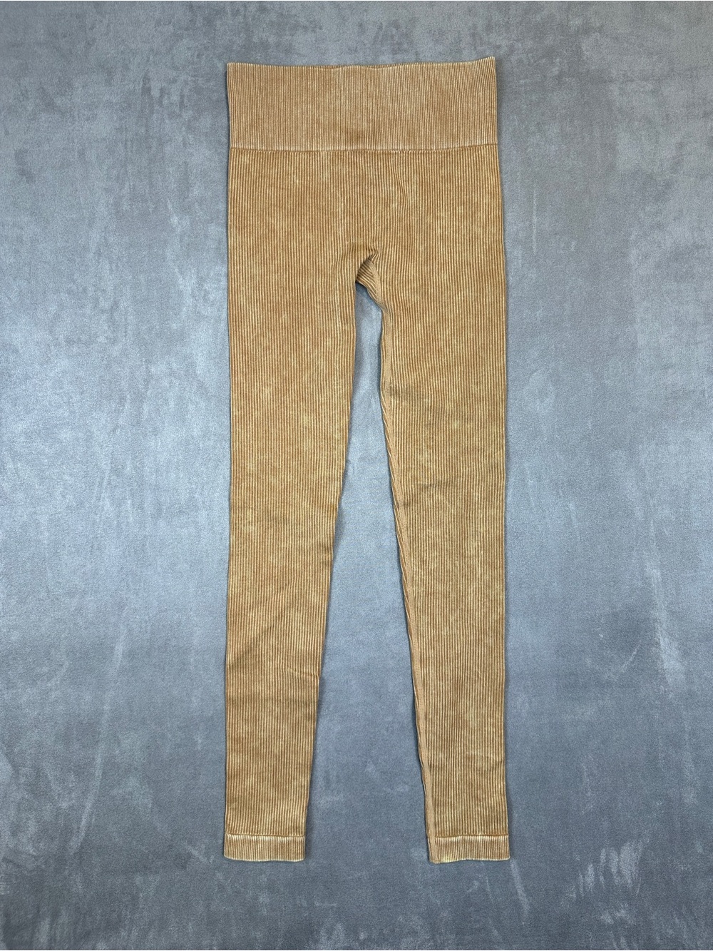 Better Be Mineral Wash Ribbed Seamless Leggings Camel Mustard Size S/M